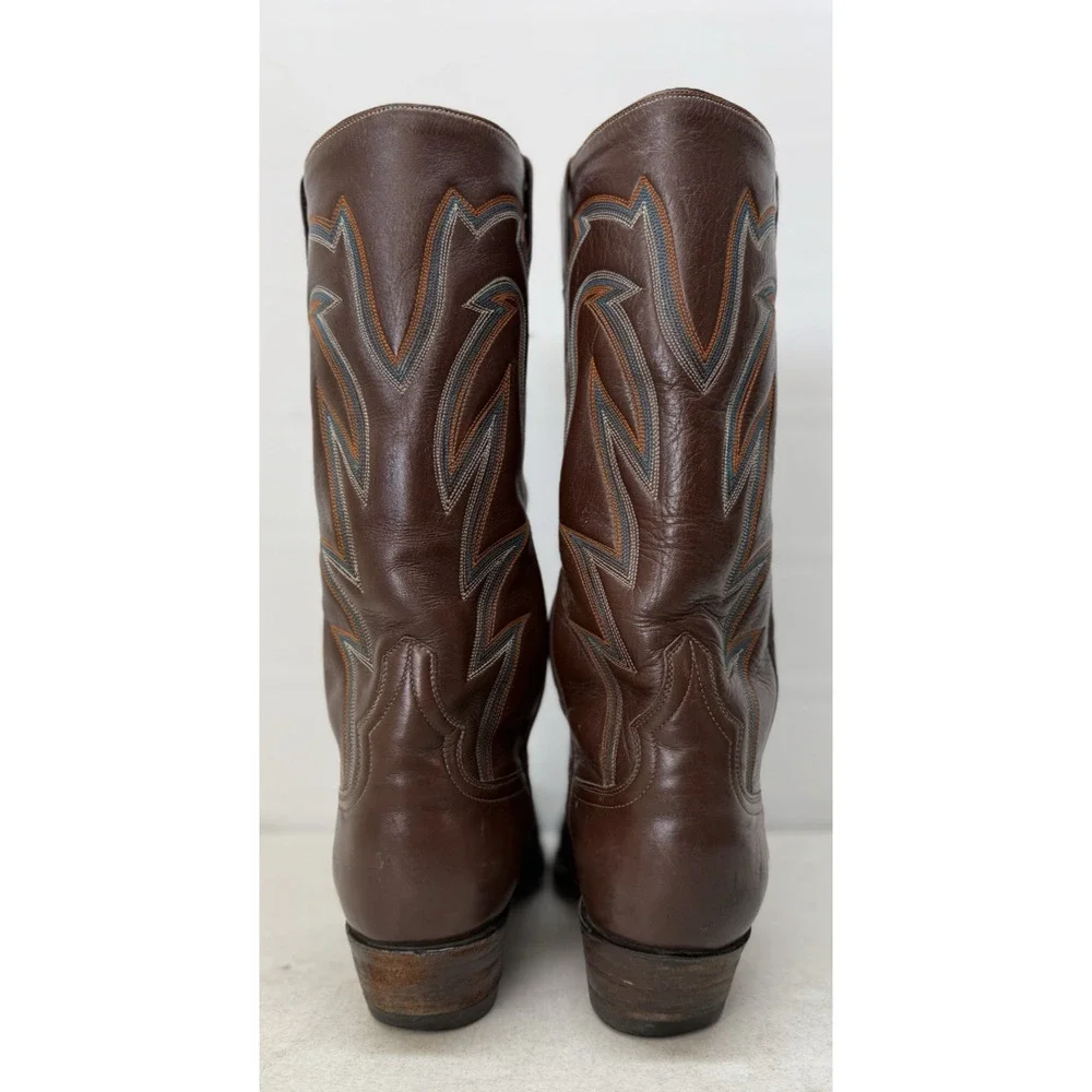 AUSTIN HALL BOOTS Handmade Men’s Brown Leather Western Cowboy Boots - Picture 4 of 15
